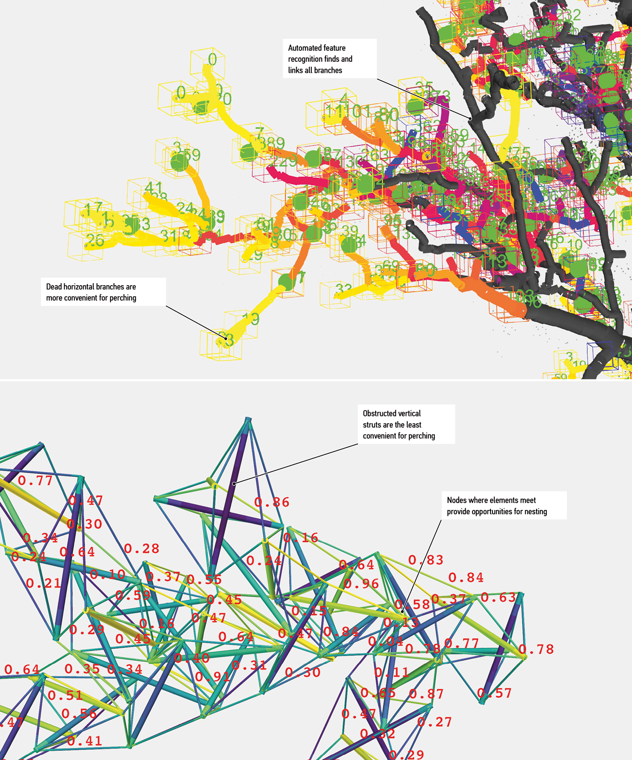 Diagrams of living and artificial habitat structures