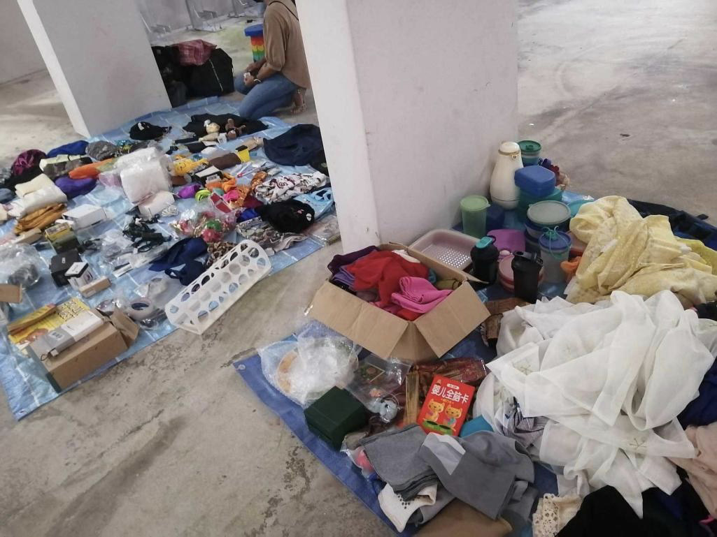 Piles of assorted household articles